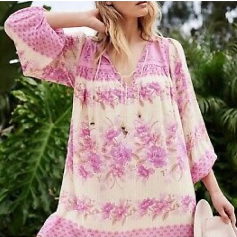 Sz M Spell & The Gypsy Collective Pink and Cream Long Sleeve Dress EUC! - Picture 3 of 5